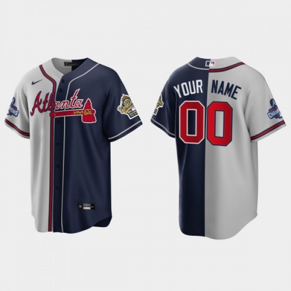 Atlanta Braves Custom Men's Nike 2021 World Series Champions 1995 Throwback Split Gray Navy MLB Stitched Jersey