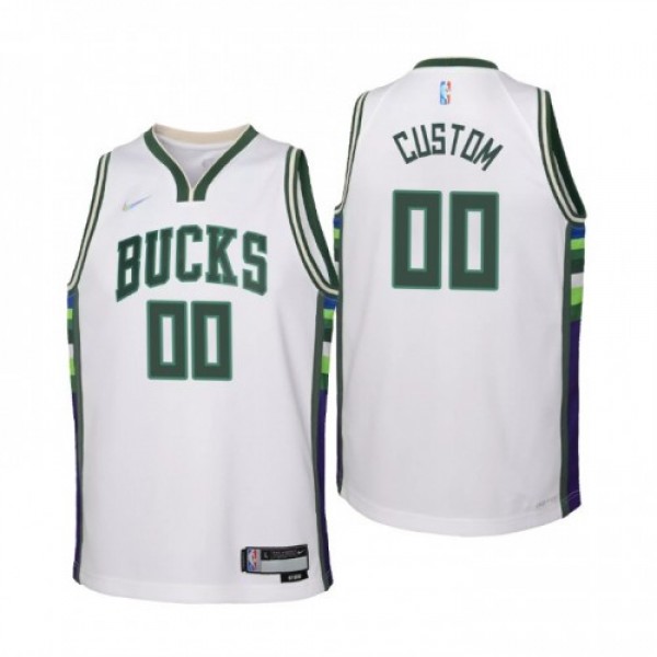 Milwaukee Bucks Custom Youth Nike White 2021/22 Sw...