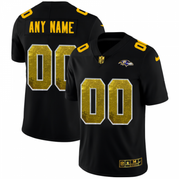 Baltimore Ravens Custom Men's Black Nike Gold...