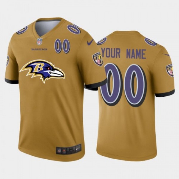 Baltimore Ravens Custom Gold Men's Nike Big T...