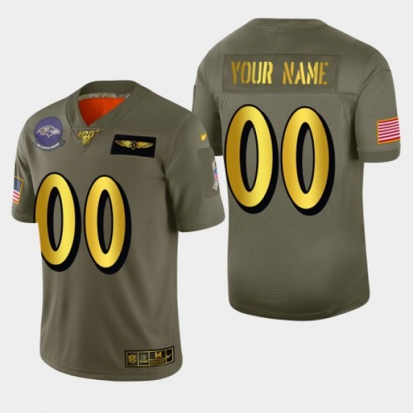 Baltimore Ravens Custom Men's Nike Olive Gold...