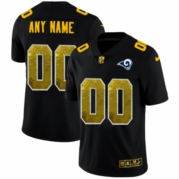 Los Angeles Rams Custom Men's Black Nike Gold...