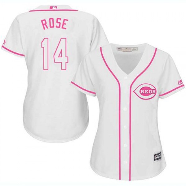 Cincinnati Reds #14 Pete Rose White/Pink Fashion W...