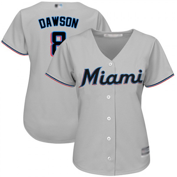 Miami Marlins #8 Andre Dawson Grey Road Women'...