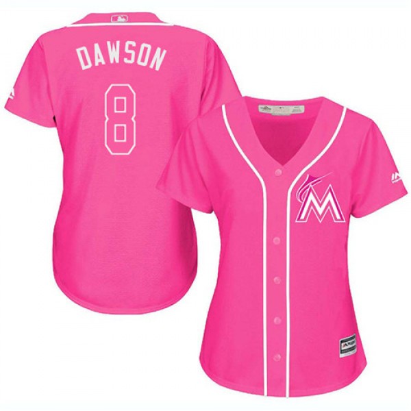 Miami Marlins #8 Andre Dawson Pink Fashion Women&#...