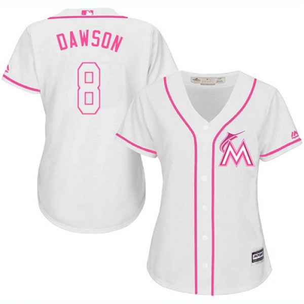 Miami Marlins #8 Andre Dawson White/Pink Fashion W...