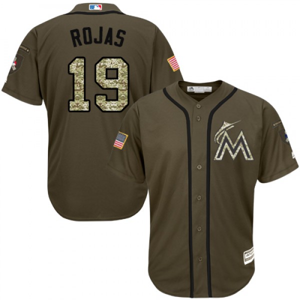 Miami Marlins #19 Miguel Rojas Green Salute to Ser...