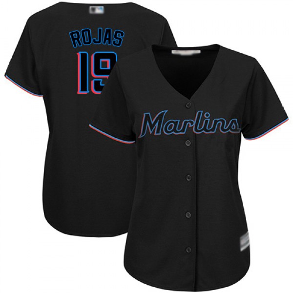 Miami Marlins #19 Miguel Rojas Black Alternate Wom...