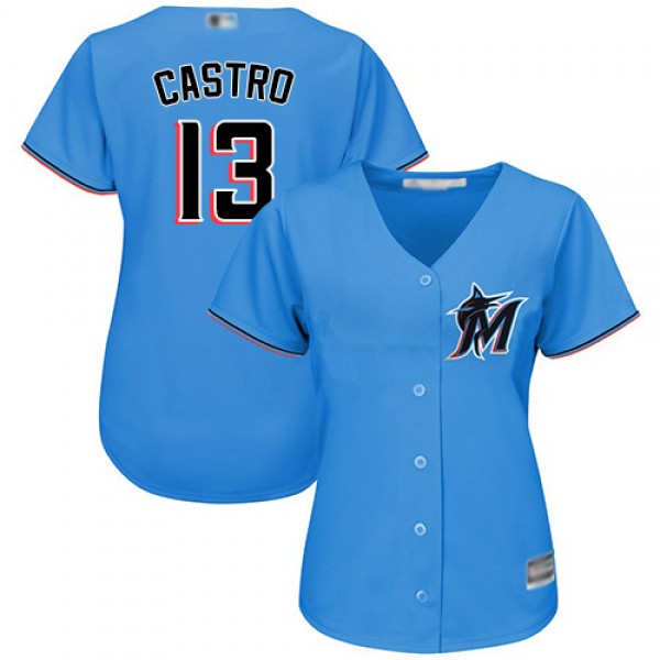 Miami Marlins #13 Starlin Castro Blue Alternate Wo...