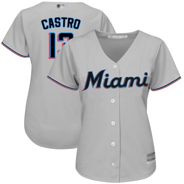 Miami Marlins #13 Starlin Castro Grey Road Women&#...