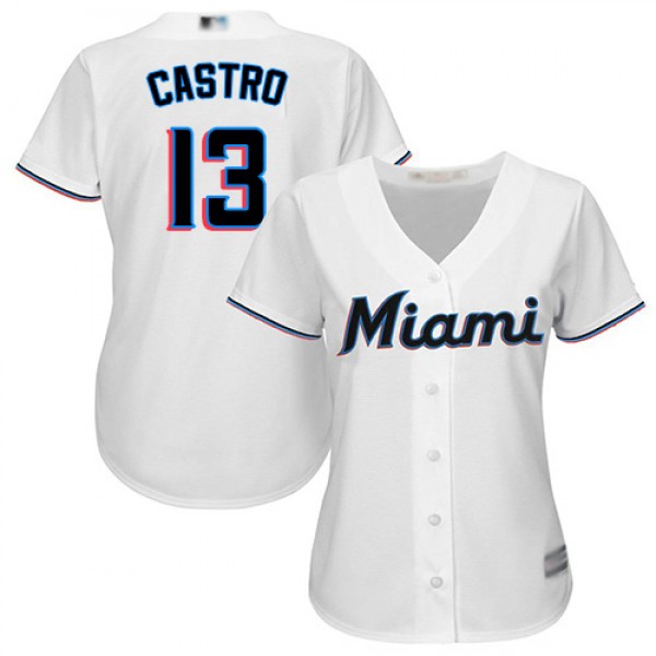 Miami Marlins #13 Starlin Castro White Home Women&...