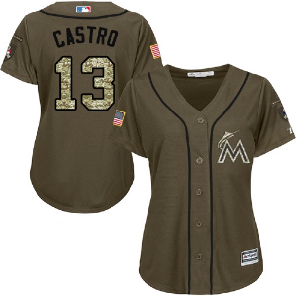 Miami Marlins #13 Starlin Castro Green Salute to S...