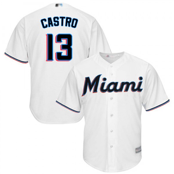 Miami Marlins #13 Starlin Castro White Cool Base S...