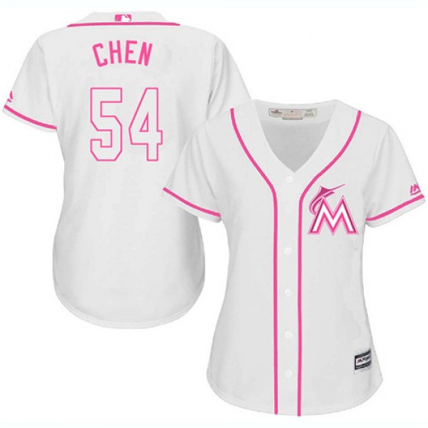 Miami Marlins #54 Wei-Yin Chen White/Pink Fashion ...