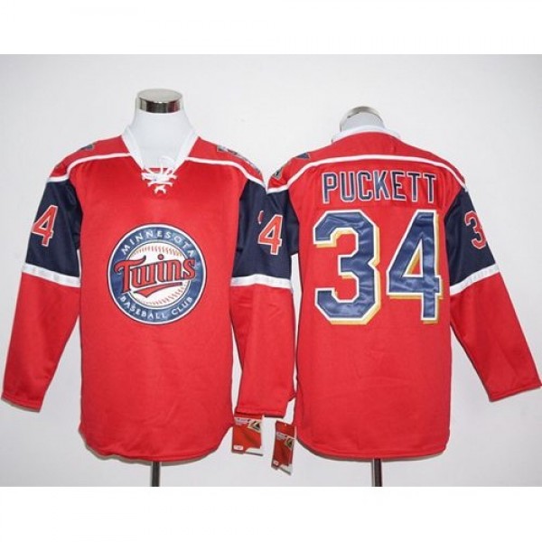 Minnesota Twins #34 Kirby Puckett Red Long Sleeve ...