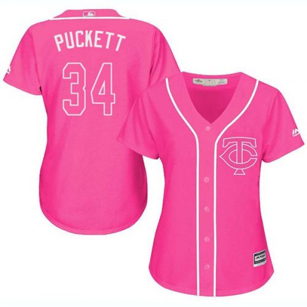 Minnesota Twins #34 Kirby Puckett Pink Fashion Wom...