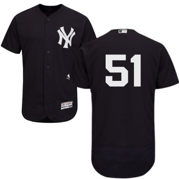 New York Yankees #51 Bernie Williams Navy Blue Fle...