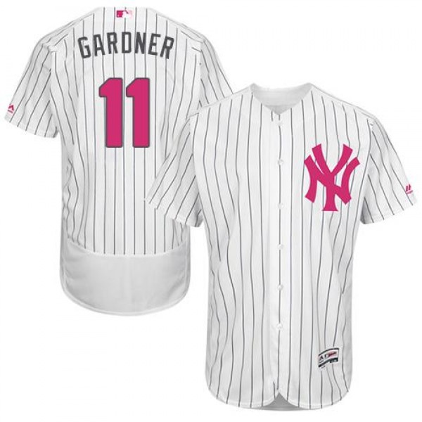 New York Yankees #11 Brett Gardner White Strip Fle...