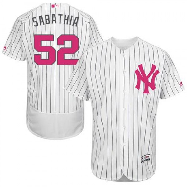 New York Yankees #52 C.C. Sabathia White Strip Fle...