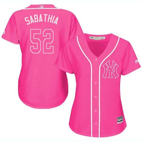 New York Yankees #52 C.C. Sabathia Pink Fashion Wo...