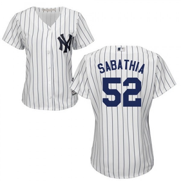 New York Yankees #52 C.C. Sabathia White Strip Hom...