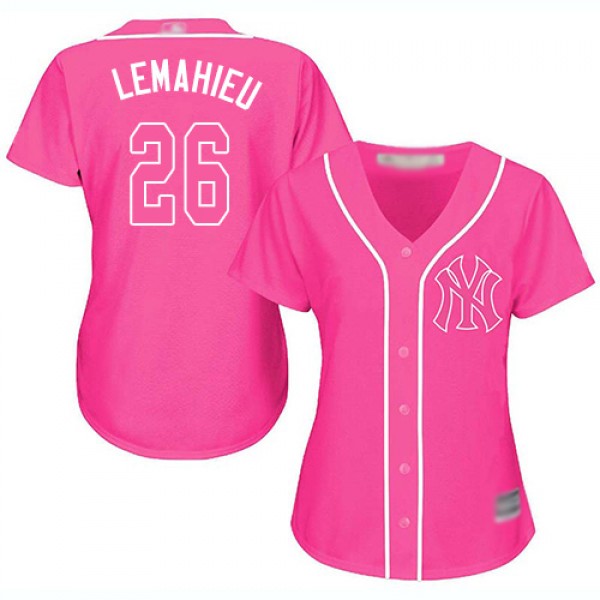 New York Yankees #26 DJ LeMahieu Pink Fashion Wome...