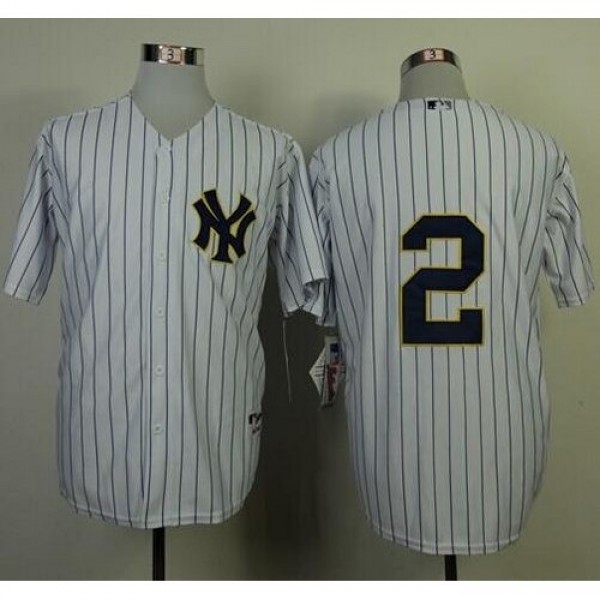 New York Yankees #2 Derek Jeter White Fashion Gold...