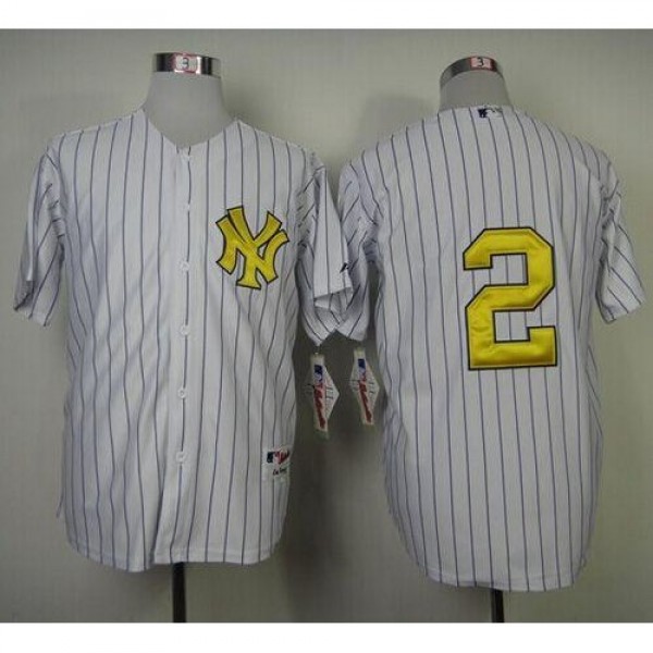 New York Yankees #2 Derek Jeter White Fashion Gold...