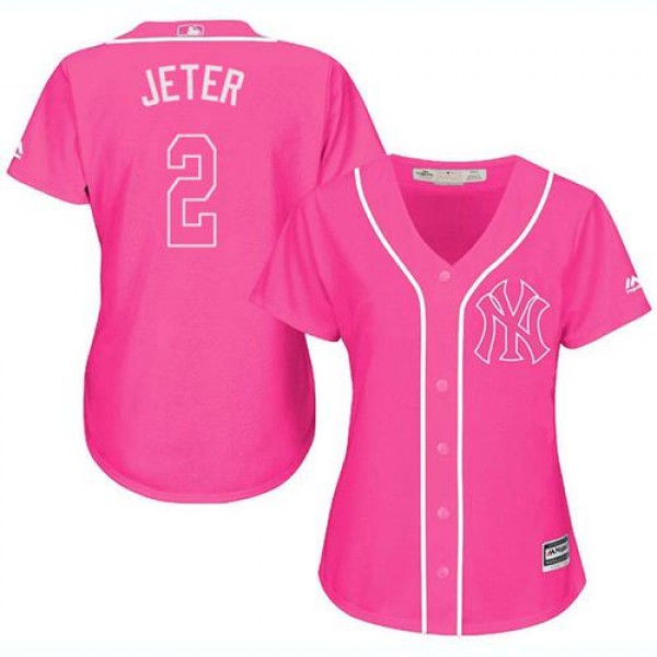 New York Yankees #2 Derek Jeter Pink Fashion Women...