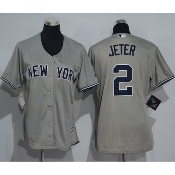 New York Yankees #2 Derek Jeter Grey Women's ...