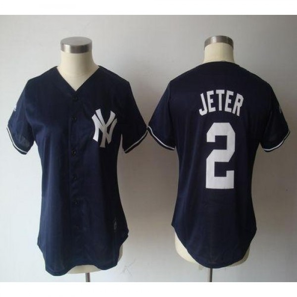 New York Yankees #2 Derek Jeter Navy Blue Women�...