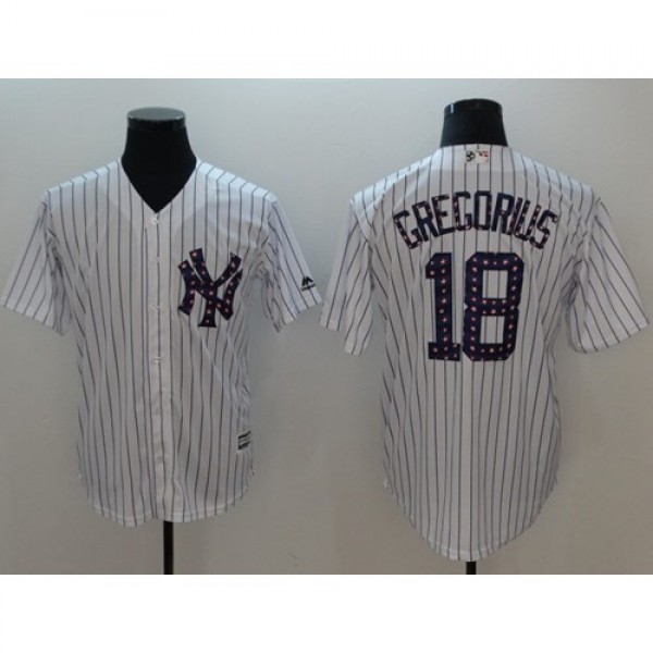 New York Yankees #18 Didi Gregorius White Strip Ne...