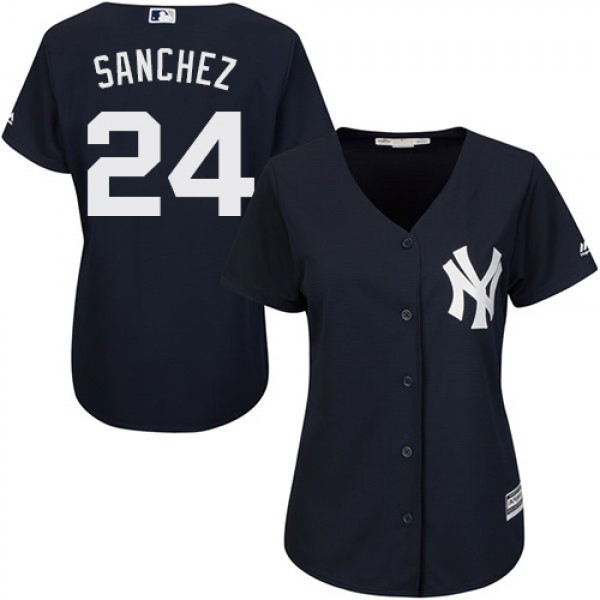 New York Yankees #24 Gary Sanchez Navy Blue Women&...