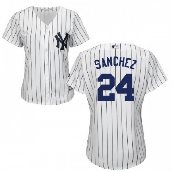 New York Yankees #24 Gary Sanchez White Strip Wome...