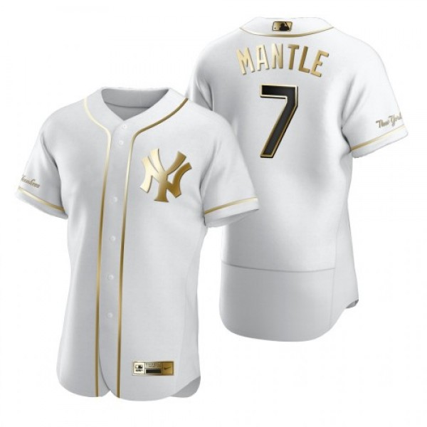 New York New York Yankees #7 Mickey Mantle White N...