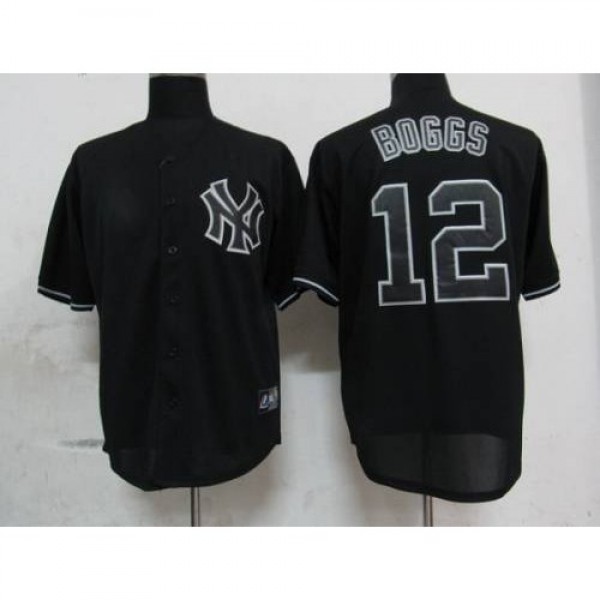 New York Yankees #12 Wade Boggs Black Fashion Stit...