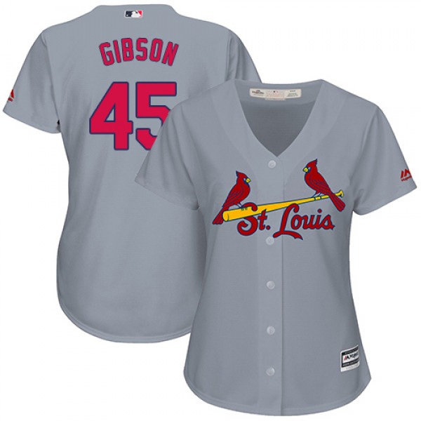 St.Louis Cardinals #45 Bob Gibson Grey Road Women&...