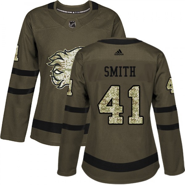 Adidas Calgary Flames #41 Mike Smith Green Salute ...