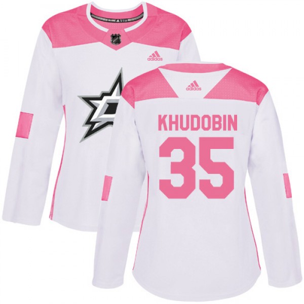 Adidas Dallas Stars #35 Anton Khudobin White/Pink ...